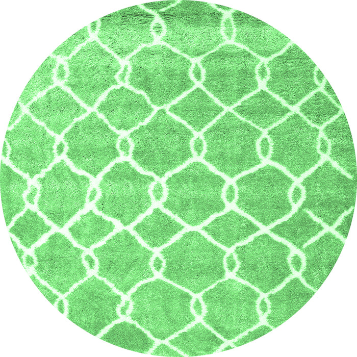 Round Machine Washable Trellis Emerald Green Modern Area Rugs, wshcon2996emgrn