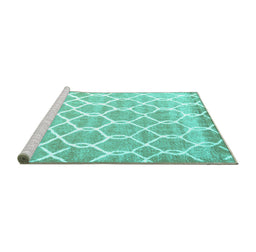 Sideview of Machine Washable Trellis Turquoise Modern Area Rugs, wshcon2996turq