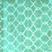 Square Machine Washable Trellis Turquoise Modern Area Rugs, wshcon2996turq