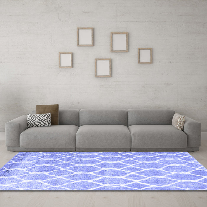 Machine Washable Trellis Blue Modern Rug in a Living Room, wshcon2996blu