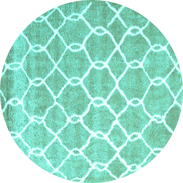 Round Machine Washable Trellis Turquoise Modern Area Rugs, wshcon2996turq