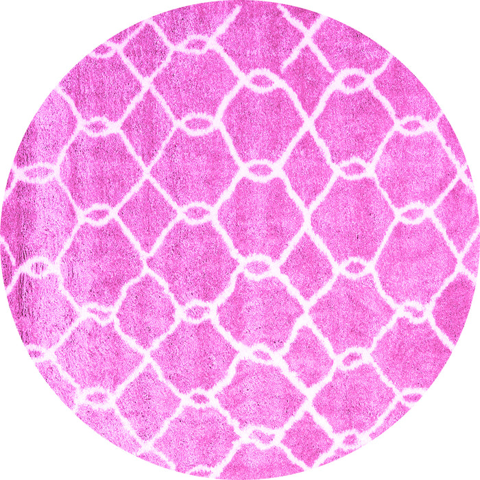 Round Machine Washable Trellis Pink Modern Rug, wshcon2996pnk