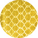 Round Machine Washable Trellis Yellow Modern Rug, wshcon2996yw