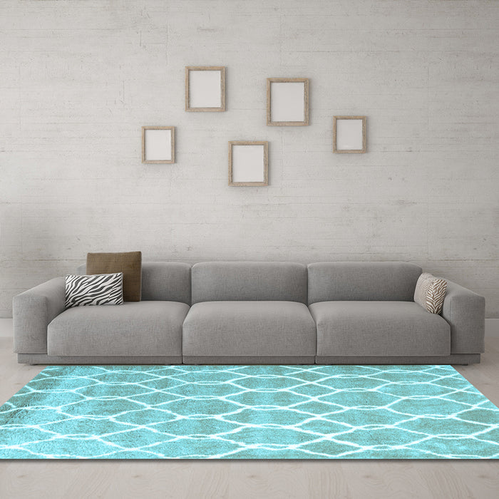 Machine Washable Trellis Light Blue Modern Rug in a Living Room, wshcon2996lblu
