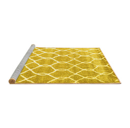 Sideview of Machine Washable Trellis Yellow Modern Rug, wshcon2996yw