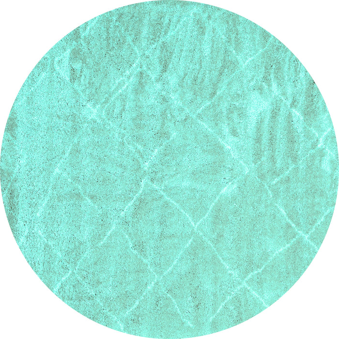 Round Machine Washable Trellis Turquoise Modern Area Rugs, wshcon2997turq