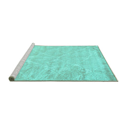 Sideview of Machine Washable Trellis Turquoise Modern Area Rugs, wshcon2997turq