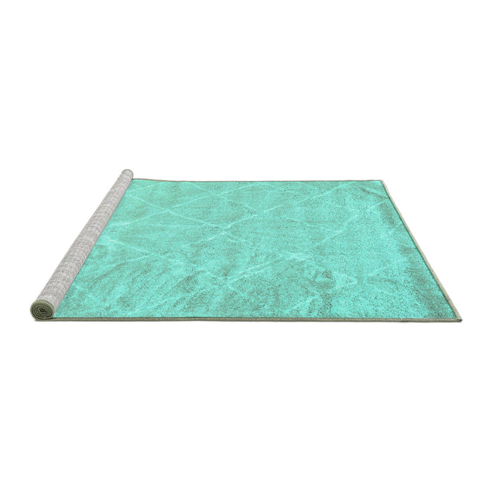 Sideview of Machine Washable Trellis Turquoise Modern Area Rugs, wshcon2997turq