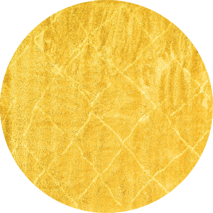 Round Machine Washable Trellis Yellow Modern Rug, wshcon2997yw