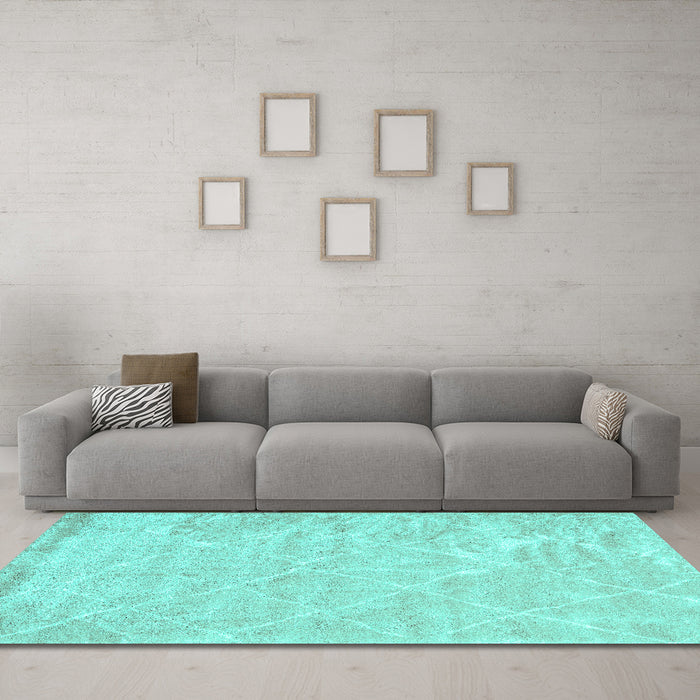 Machine Washable Trellis Turquoise Modern Area Rugs in a Living Room,, wshcon2997turq