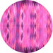 Round Machine Washable Oriental Pink Traditional Rug, wshcon2998pnk