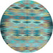 Round Machine Washable Oriental Light Blue Traditional Rug, wshcon2998lblu