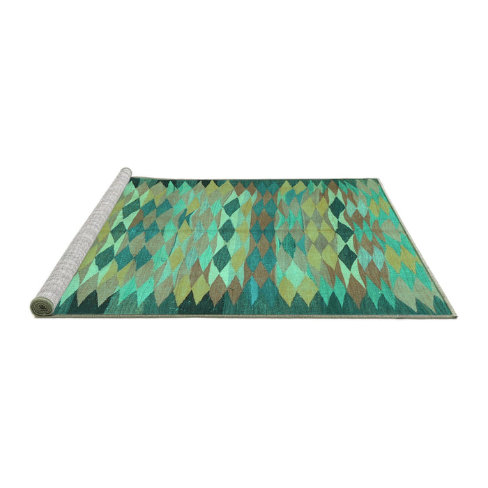 Sideview of Machine Washable Oriental Turquoise Traditional Area Rugs, wshcon2998turq