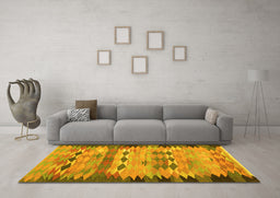 Machine Washable Oriental Yellow Traditional Rug in a Living Room, wshcon2998yw