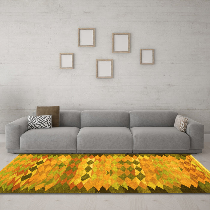 Machine Washable Oriental Yellow Traditional Rug in a Living Room, wshcon2998yw