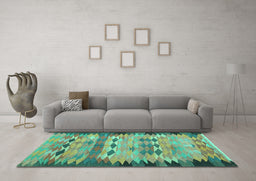 Machine Washable Oriental Turquoise Traditional Area Rugs in a Living Room,, wshcon2998turq