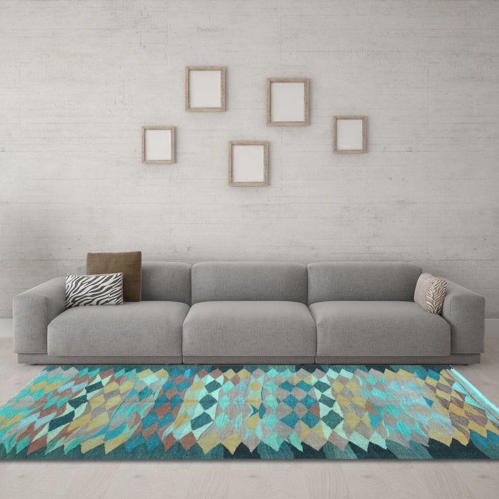 Machine Washable Oriental Light Blue Traditional Rug in a Living Room, wshcon2998lblu