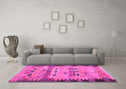Machine Washable Oriental Pink Traditional Rug in a Living Room, wshcon2998pnk