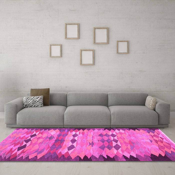 Machine Washable Oriental Pink Traditional Rug in a Living Room, wshcon2998pnk