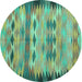 Round Machine Washable Oriental Turquoise Traditional Area Rugs, wshcon2998turq