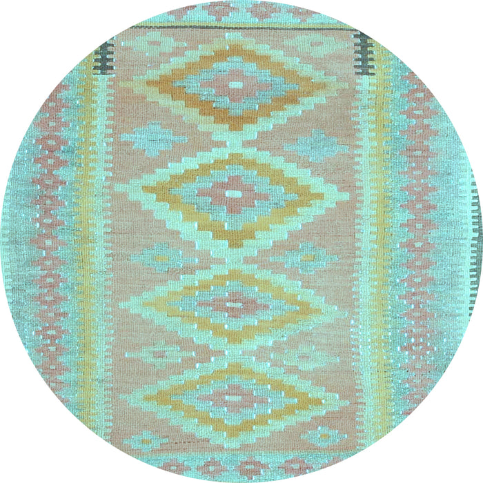 Round Machine Washable Oriental Light Blue Traditional Rug, wshcon2999lblu