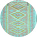 Round Machine Washable Oriental Light Blue Traditional Rug, wshcon2999lblu