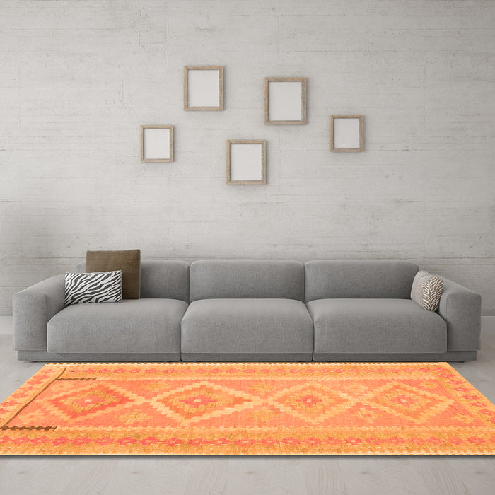 Machine Washable Oriental Orange Traditional Area Rugs in a Living Room, wshcon2999org