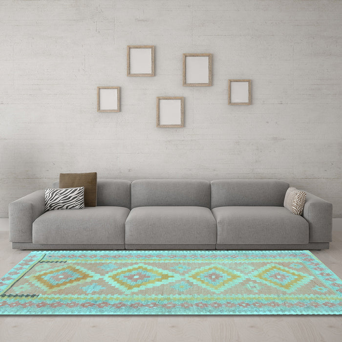 Machine Washable Oriental Light Blue Traditional Rug in a Living Room, wshcon2999lblu