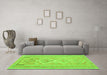 Machine Washable Oriental Green Traditional Area Rugs in a Living Room,, wshcon2999grn