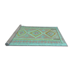 Sideview of Machine Washable Oriental Light Blue Traditional Rug, wshcon2999lblu