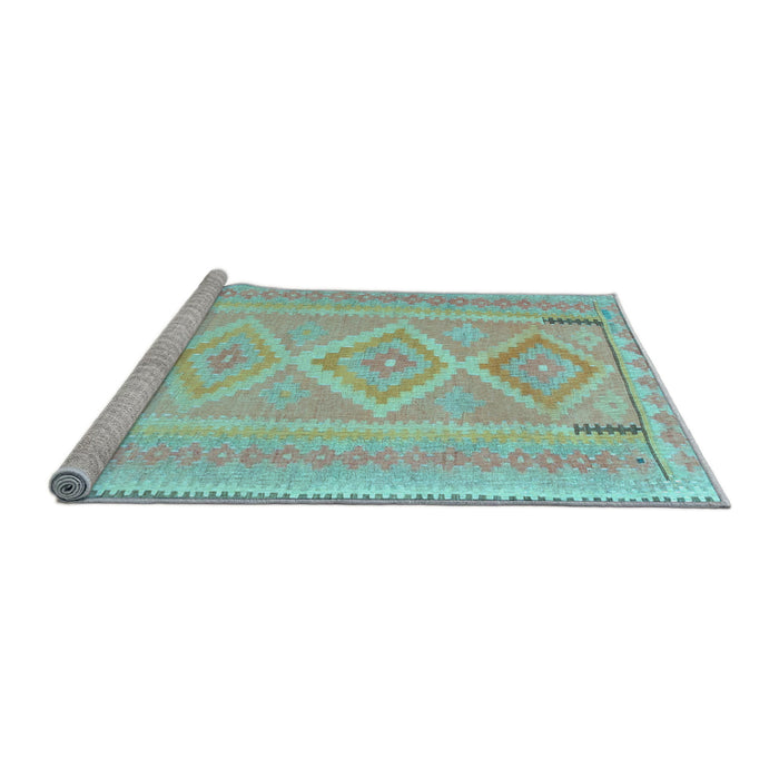 Sideview of Machine Washable Oriental Light Blue Traditional Rug, wshcon2999lblu