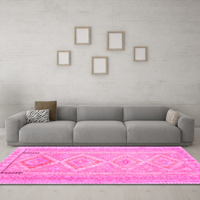 Machine Washable Oriental Pink Traditional Rug in a Living Room, wshcon2999pnk
