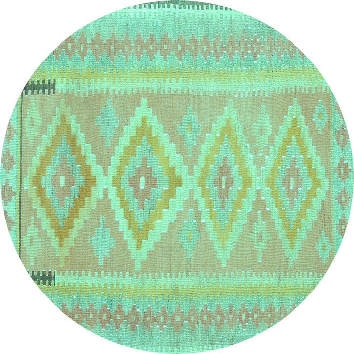 Round Machine Washable Oriental Turquoise Traditional Area Rugs, wshcon2999turq