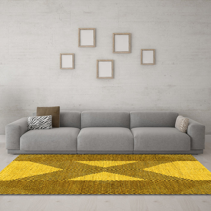 Machine Washable Abstract Yellow Contemporary Rug in a Living Room, wshcon299yw