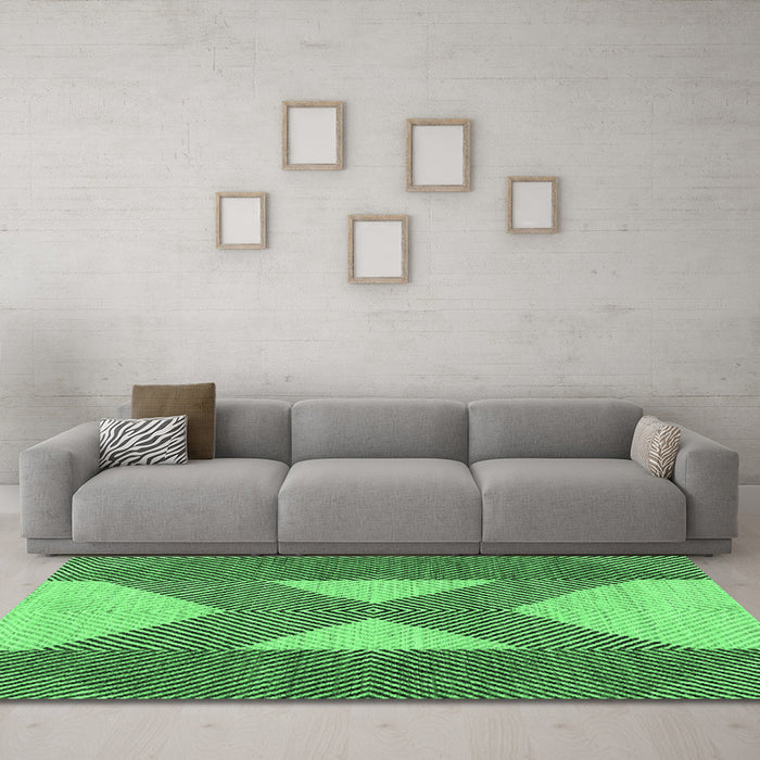 Machine Washable Abstract Emerald Green Contemporary Area Rugs in a Living Room,, wshcon299emgrn