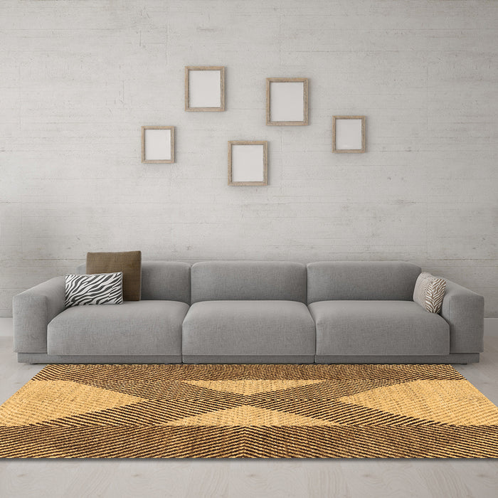 Machine Washable Abstract Brown Contemporary Rug in a Living Room,, wshcon299brn
