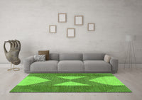 Machine Washable Abstract Green Contemporary Rug, wshcon299grn