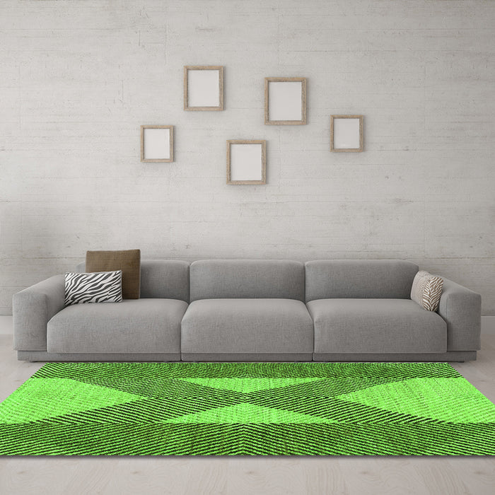 Machine Washable Abstract Green Contemporary Area Rugs in a Living Room,, wshcon299grn