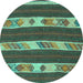 Round Machine Washable Abstract Turquoise Contemporary Area Rugs, wshcon3000turq