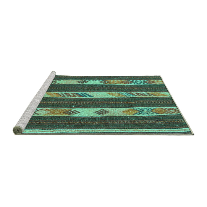 Sideview of Machine Washable Abstract Turquoise Contemporary Area Rugs, wshcon3000turq