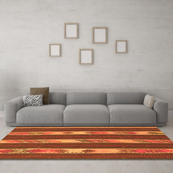 Machine Washable Abstract Orange Contemporary Area Rugs in a Living Room, wshcon3000org
