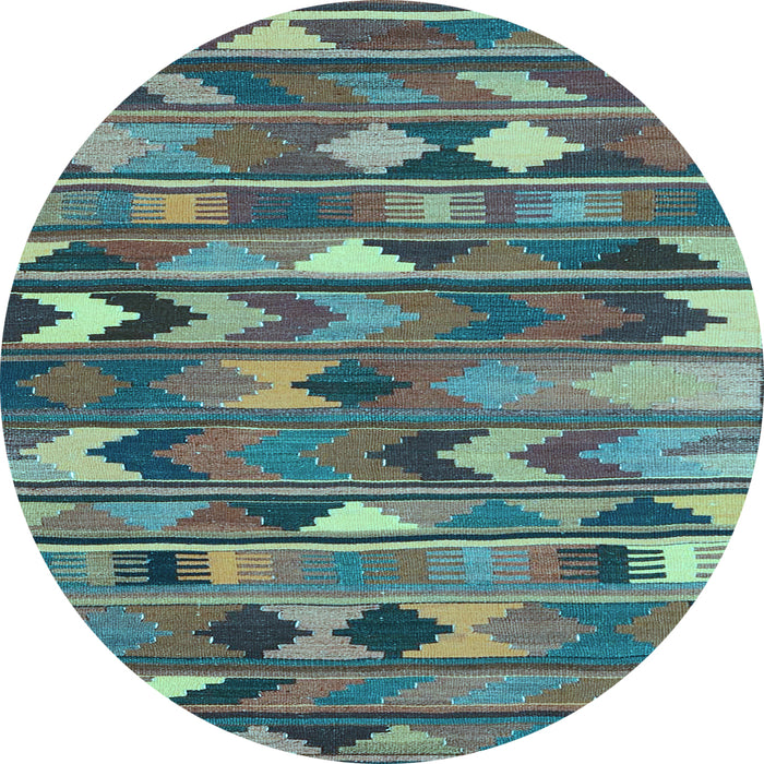 Round Machine Washable Southwestern Light Blue Country Rug, wshcon3001lblu