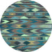 Round Machine Washable Southwestern Light Blue Country Rug, wshcon3001lblu