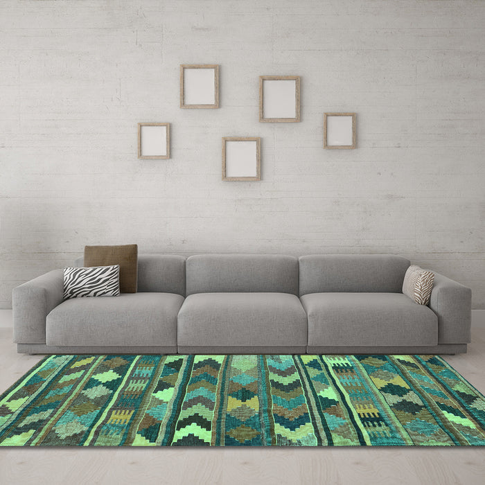 Machine Washable Southwestern Turquoise Country Area Rugs in a Living Room,, wshcon3001turq