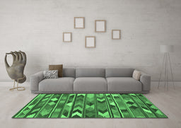 Machine Washable Southwestern Emerald Green Country Area Rugs in a Living Room,, wshcon3001emgrn