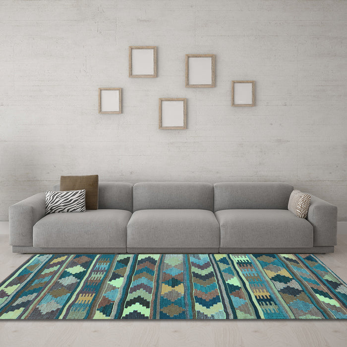 Machine Washable Southwestern Light Blue Country Rug in a Living Room, wshcon3001lblu