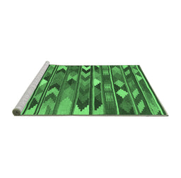 Sideview of Machine Washable Southwestern Emerald Green Country Area Rugs, wshcon3001emgrn
