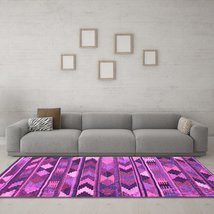 Machine Washable Southwestern Purple Country Area Rugs in a Living Room, wshcon3001pur