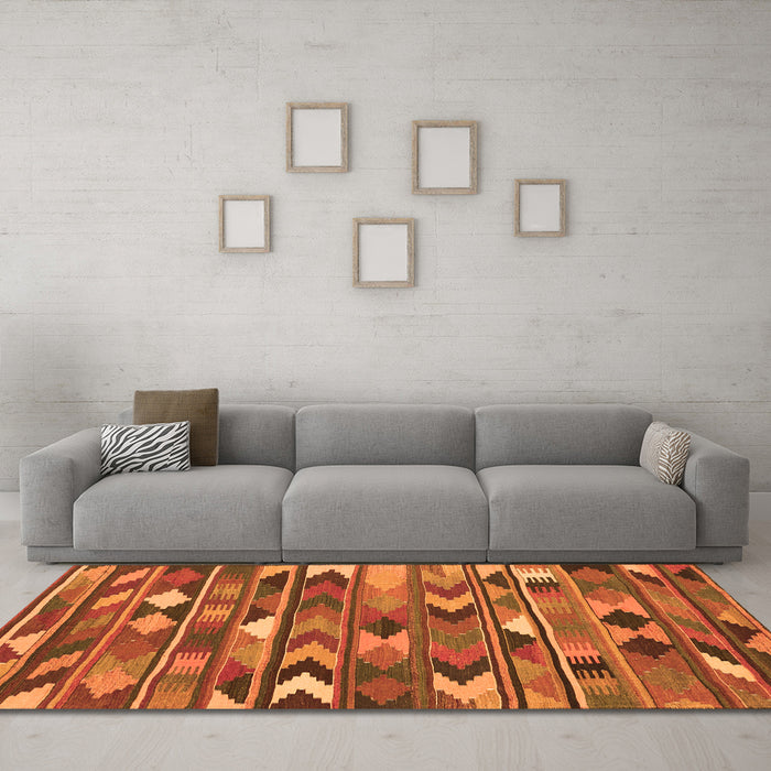 Machine Washable Southwestern Orange Country Area Rugs in a Living Room, wshcon3001org