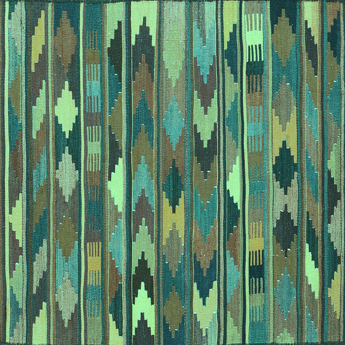 Square Machine Washable Southwestern Turquoise Country Area Rugs, wshcon3001turq